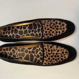 Martinez Valero Black and Tan Animal Print Loafers Size 8